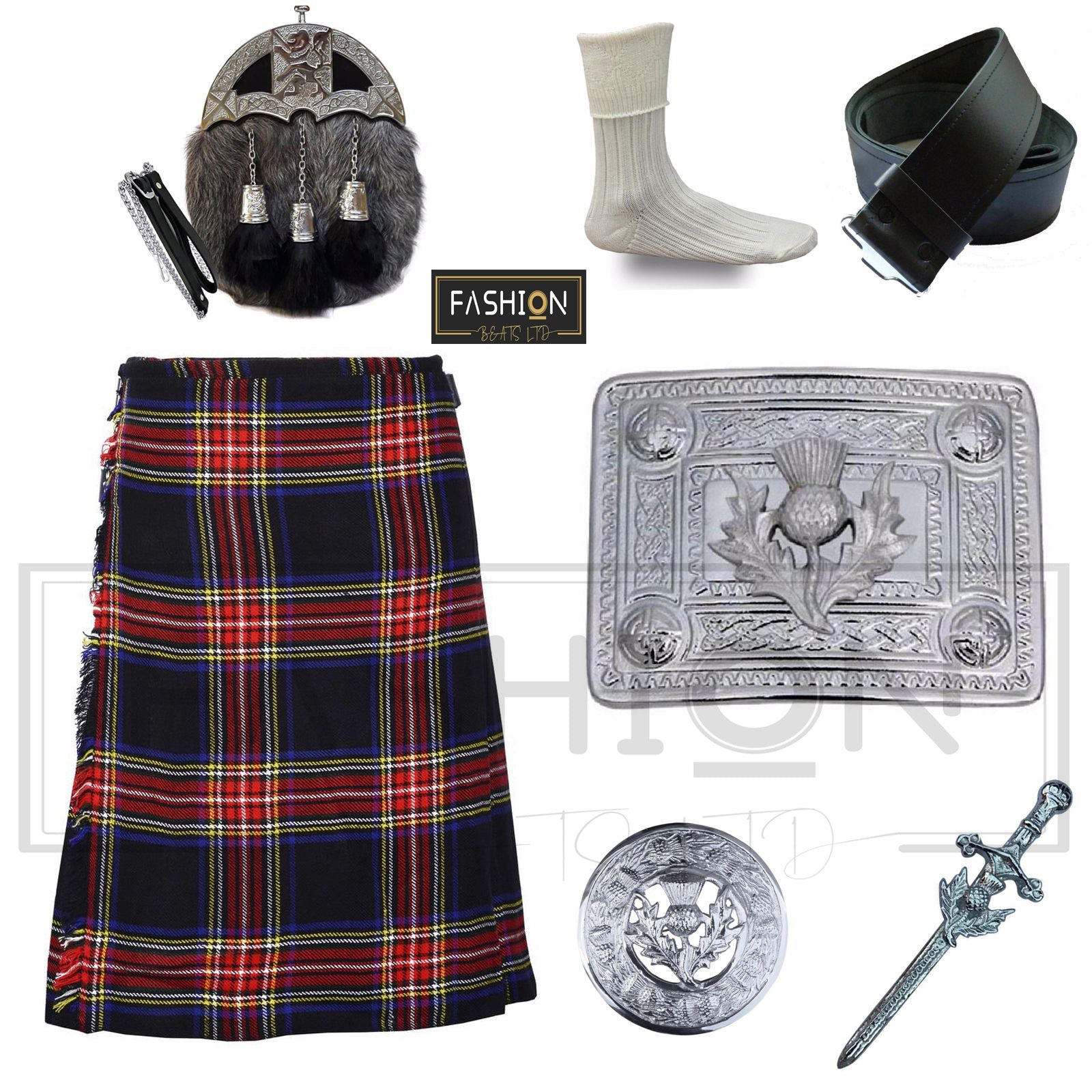 Men's Wedding Kilt Outfit 7 Piece Set Available in 40+ Plus Tartan Clan for Kilts