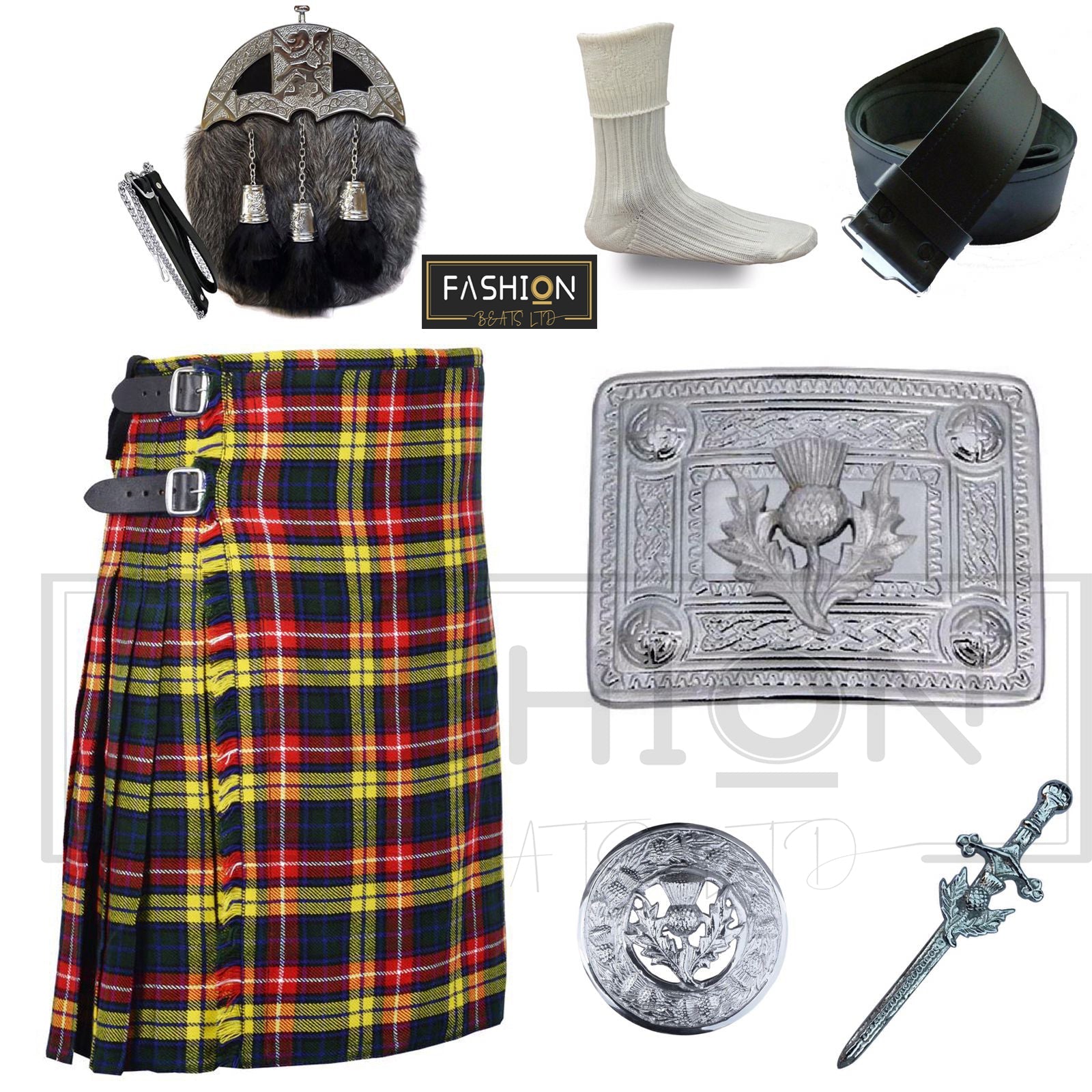 Men's Wedding Kilt Outfit 7 Piece Set Available in 40+ Plus Tartan Clan for Kilts