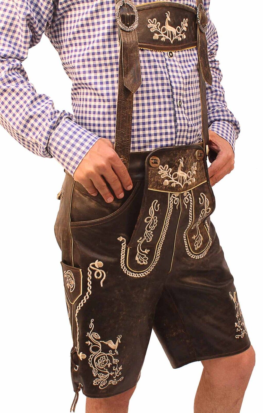 Men Oktoberfest Lederhosen Trachten Short Lederhosen Wild Brown