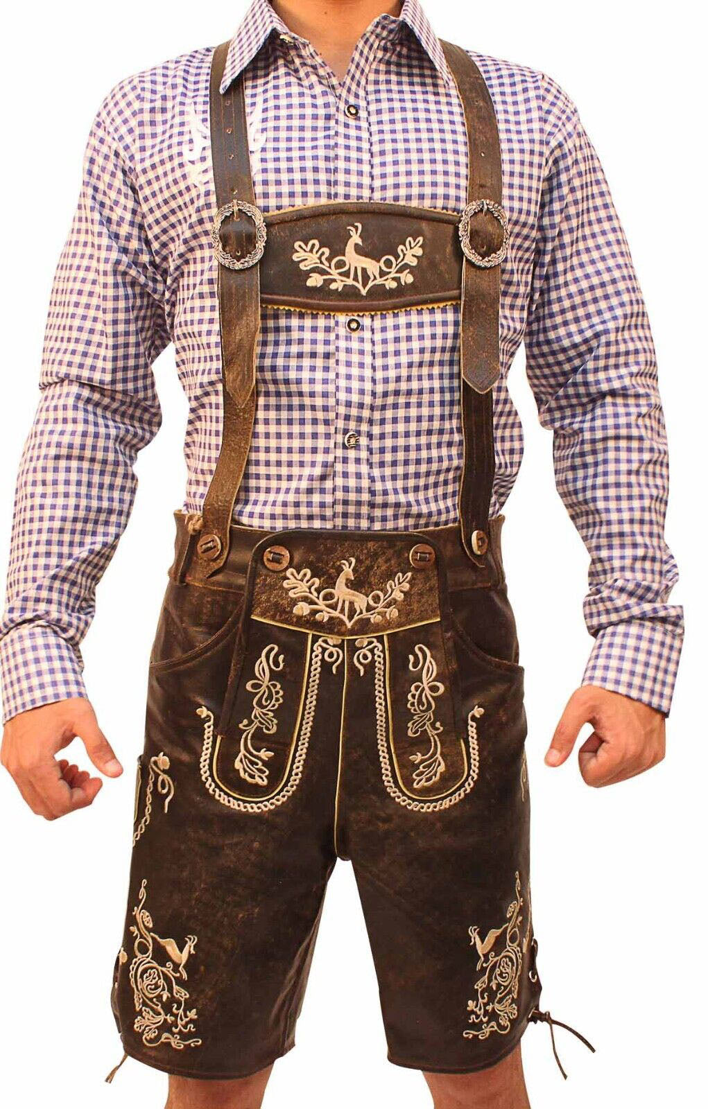 Men Oktoberfest Lederhosen Trachten Short Lederhosen Wild Brown