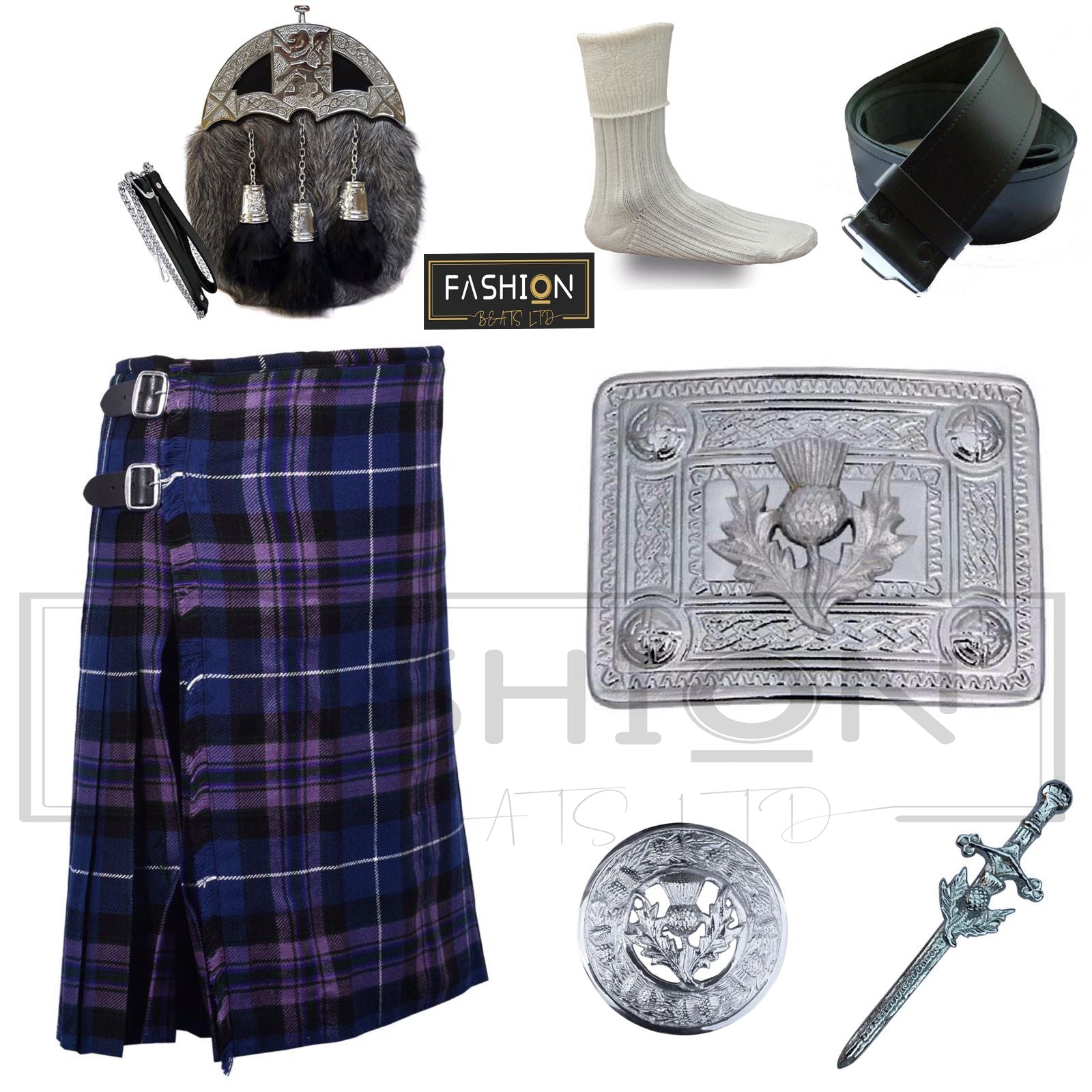 Men's Wedding Kilt Outfit 7 Piece Set Available in 40+ Plus Tartan Clan for Kilts