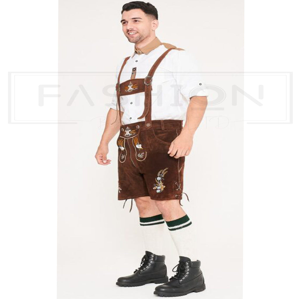 Bavarian Herren Lederhosen Red Brown Leather Lederhosen For Men's
