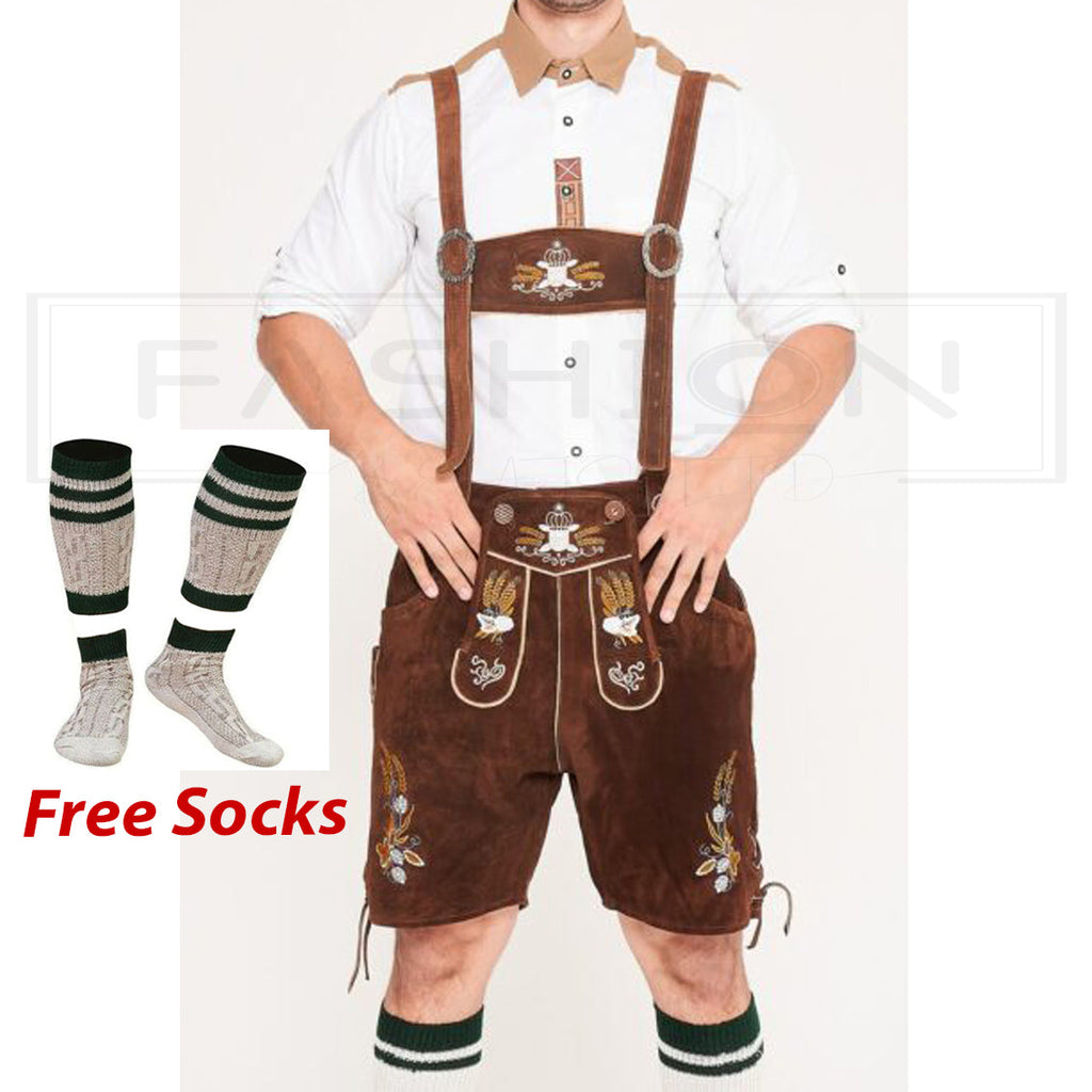 Bavarian Herren Lederhosen Red Brown Leather Lederhosen For Men's